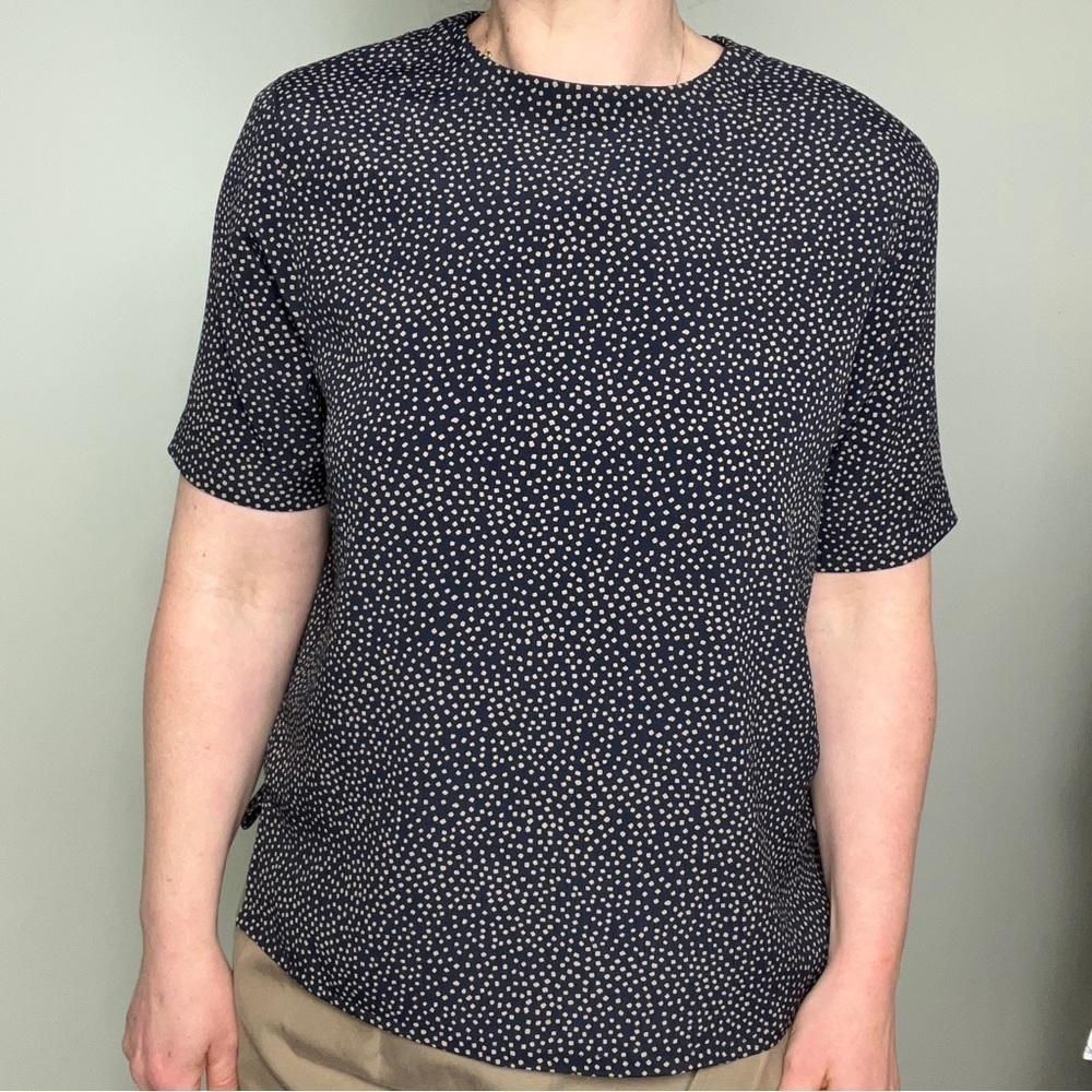 Alfred Dunner Petite Blouse Navy/Camel Sz 8